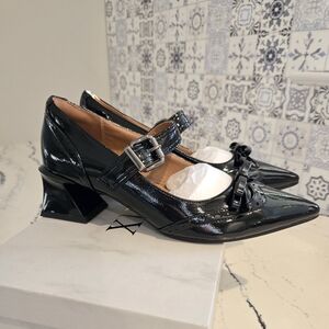 XIEDA Women's Mary Janes Low Chunky Block Heels with Bow-New-Size 7